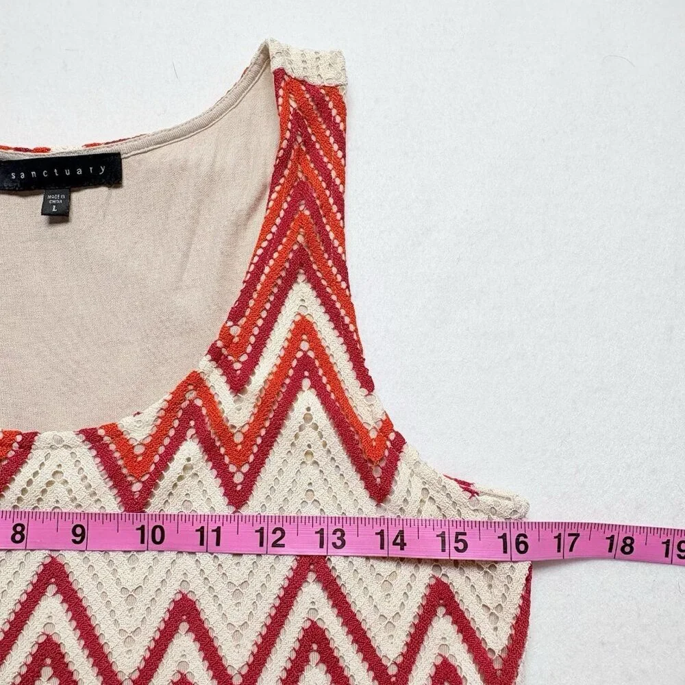 SANCTUARY Women Maxi Crochet Dress‎ Sleeveless Chevron Sz L Multicolor Boho 29-9